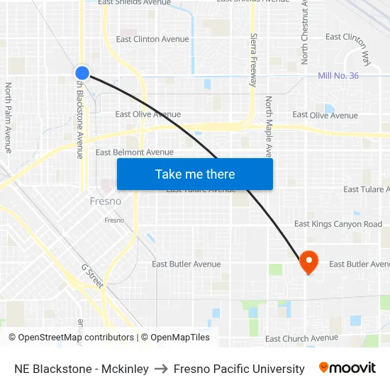 NE Blackstone - Mckinley to Fresno Pacific University map
