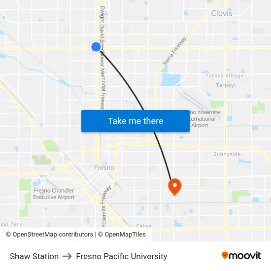 Shaw Station to Fresno Pacific University map