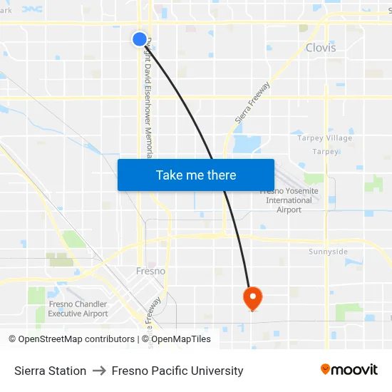 Sierra Station to Fresno Pacific University map