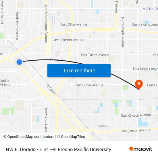 NW El Dorado - E St to Fresno Pacific University map