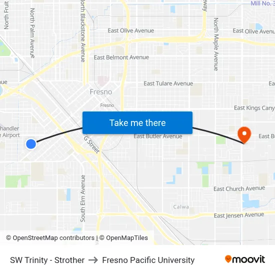 SW Trinity - Strother to Fresno Pacific University map