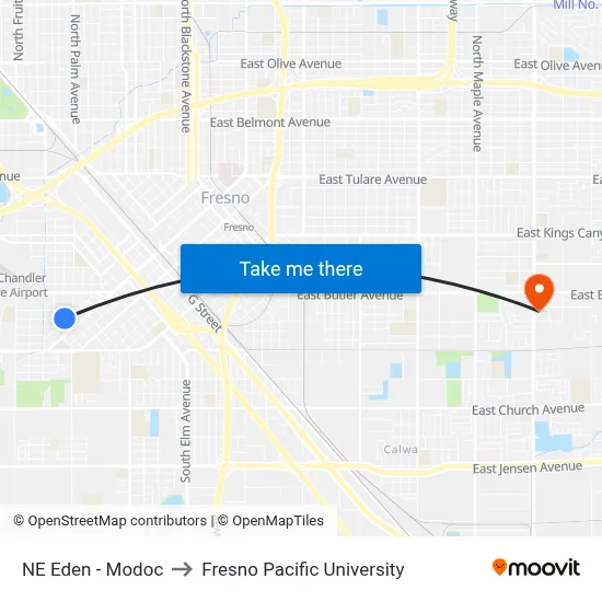 NE Eden - Modoc to Fresno Pacific University map