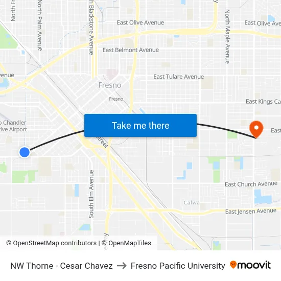 NW Thorne - Cesar Chavez to Fresno Pacific University map