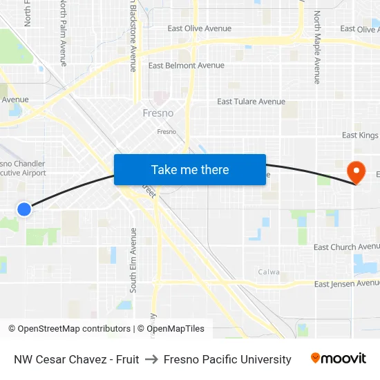 NW Cesar Chavez - Fruit to Fresno Pacific University map