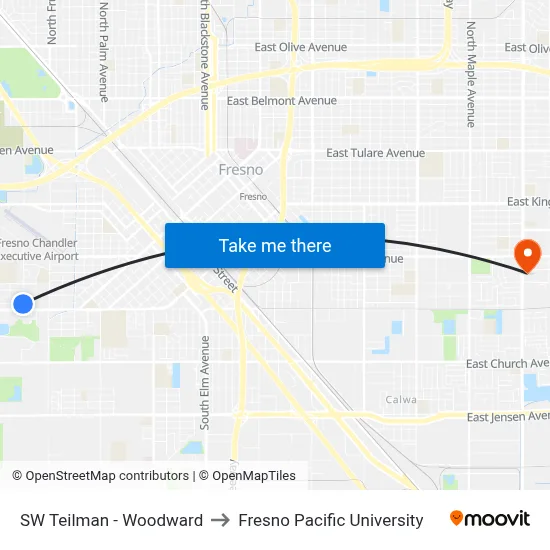SW Teilman - Woodward to Fresno Pacific University map