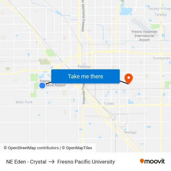 NE Eden - Crystal to Fresno Pacific University map