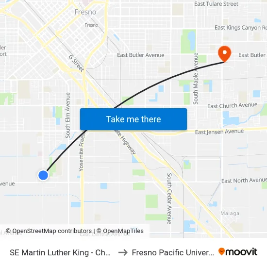 SE Martin Luther King - Chester to Fresno Pacific University map