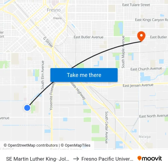 SE Martin Luther King- Jolson to Fresno Pacific University map