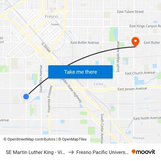 SE Martin Luther King - Vine to Fresno Pacific University map