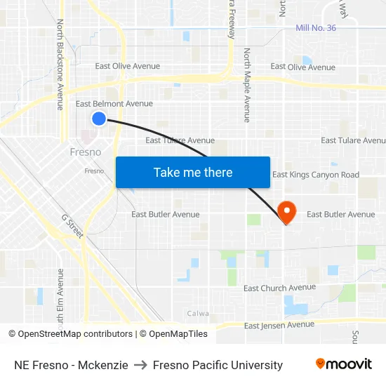 NE Fresno - Mckenzie to Fresno Pacific University map