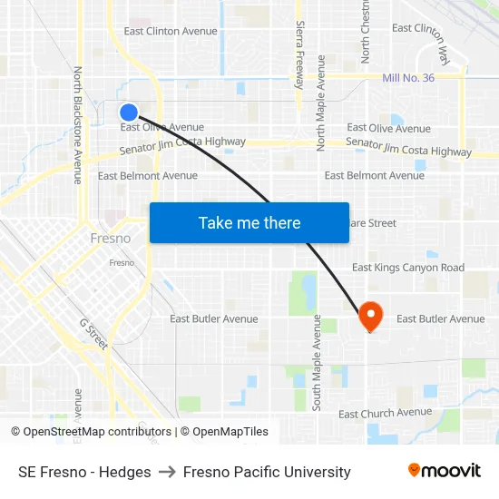 SE Fresno - Hedges to Fresno Pacific University map