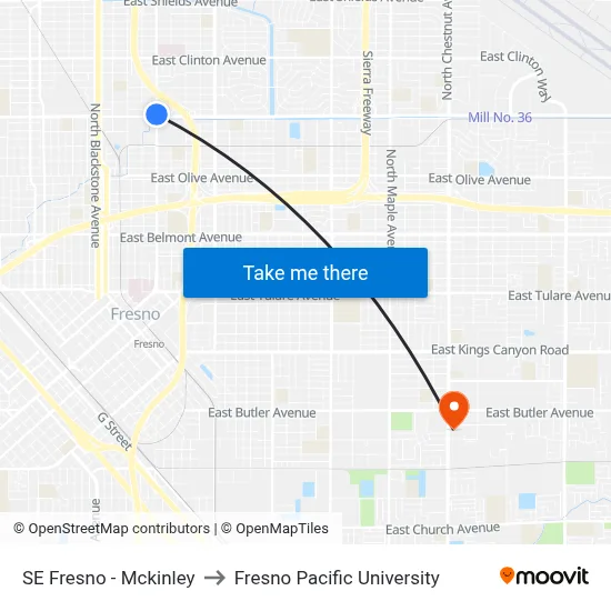 SE Fresno - Mckinley to Fresno Pacific University map