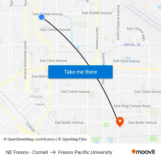 NE Fresno - Cornell to Fresno Pacific University map