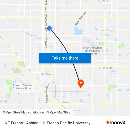 NE Fresno - Ashlan to Fresno Pacific University map