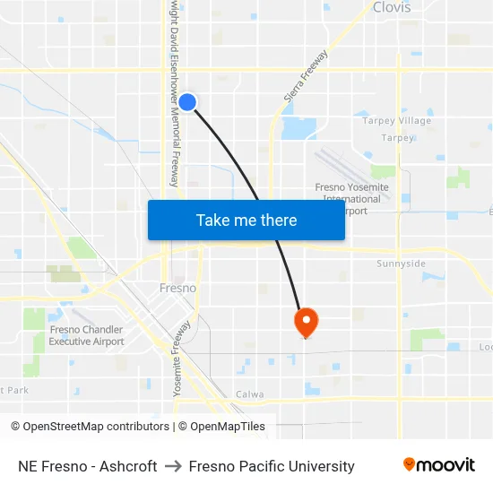 NE Fresno - Ashcroft to Fresno Pacific University map