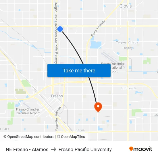 NE Fresno - Alamos to Fresno Pacific University map