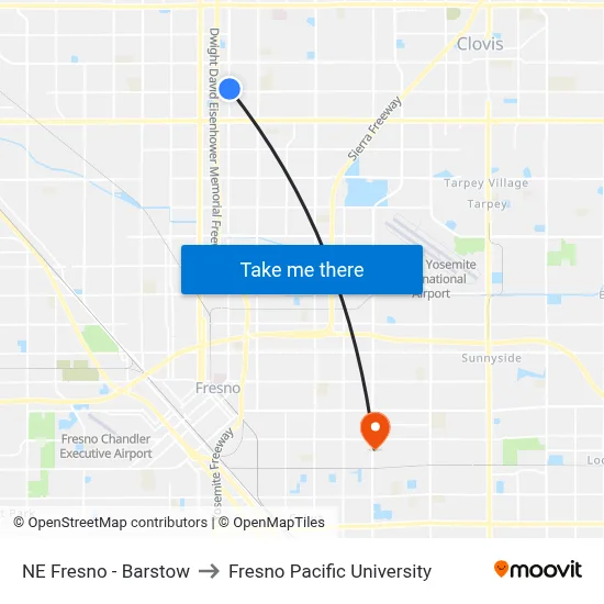 NE Fresno - Barstow to Fresno Pacific University map