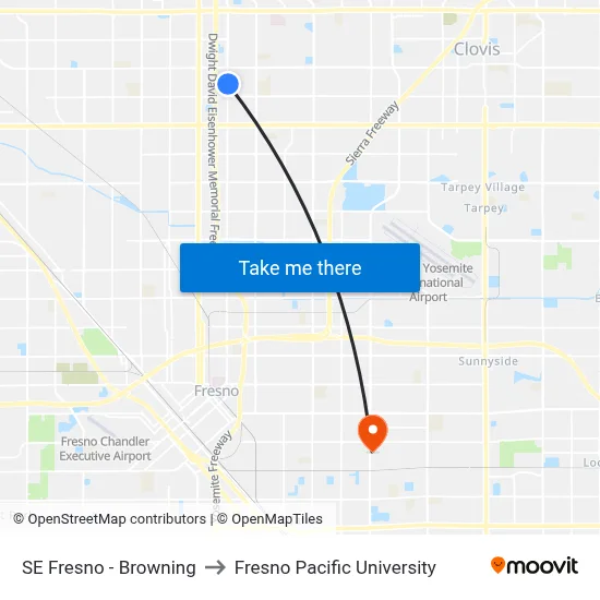 SE Fresno - Browning to Fresno Pacific University map