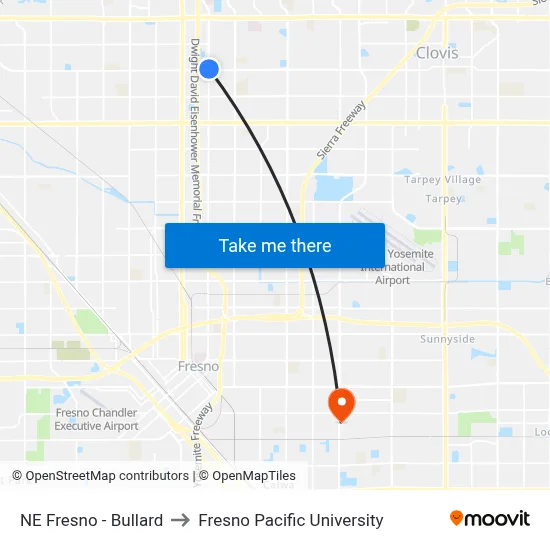 NE Fresno - Bullard to Fresno Pacific University map