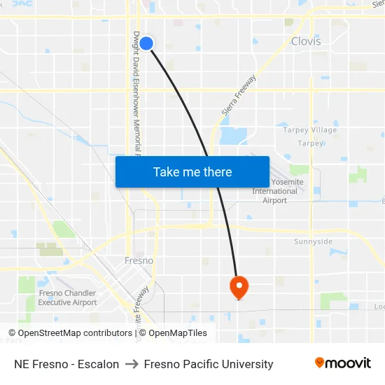NE Fresno - Escalon to Fresno Pacific University map