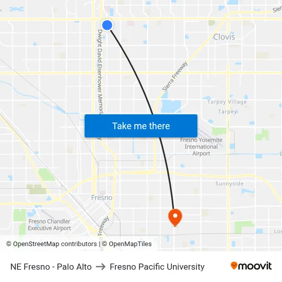 NE Fresno - Palo Alto to Fresno Pacific University map