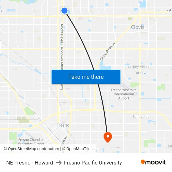 NE Fresno - Howard to Fresno Pacific University map