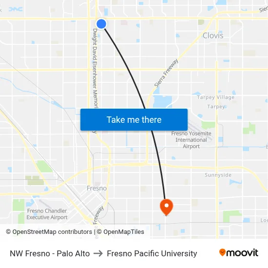 NW Fresno - Palo Alto to Fresno Pacific University map