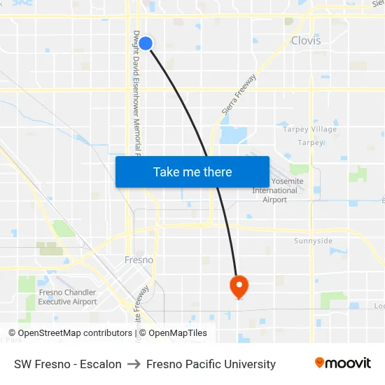 SW Fresno - Escalon to Fresno Pacific University map