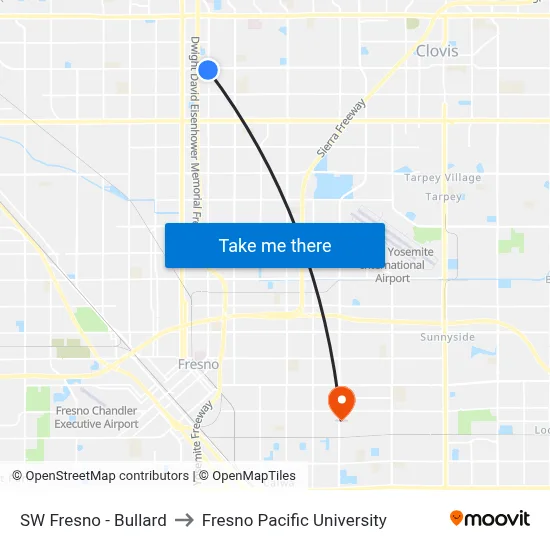 SW Fresno - Bullard to Fresno Pacific University map