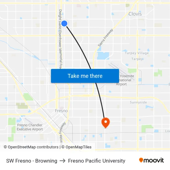 SW Fresno - Browning to Fresno Pacific University map
