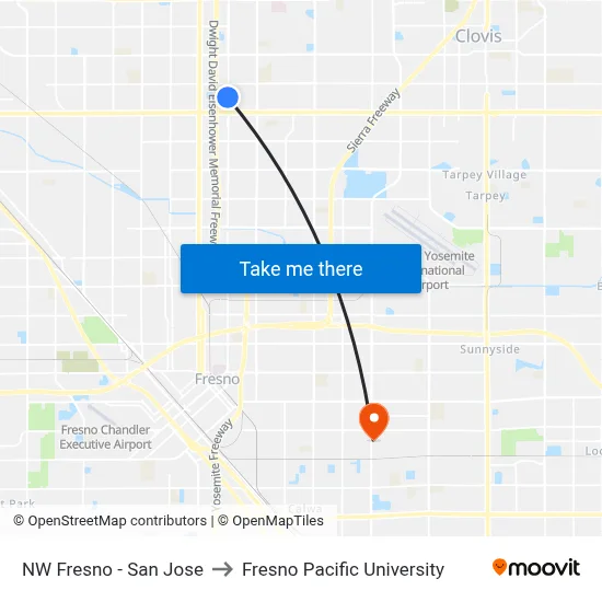 NW Fresno - San Jose to Fresno Pacific University map