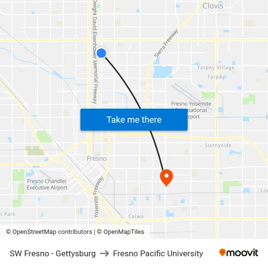 SW Fresno - Gettysburg to Fresno Pacific University map
