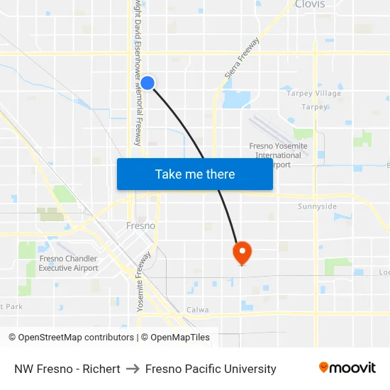 NW Fresno - Richert to Fresno Pacific University map