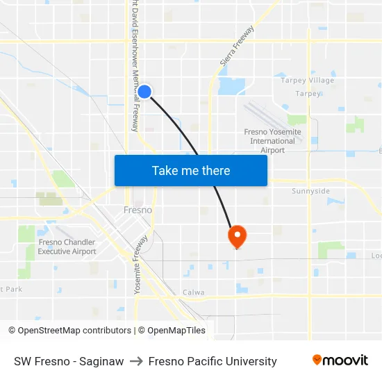 SW Fresno - Saginaw to Fresno Pacific University map