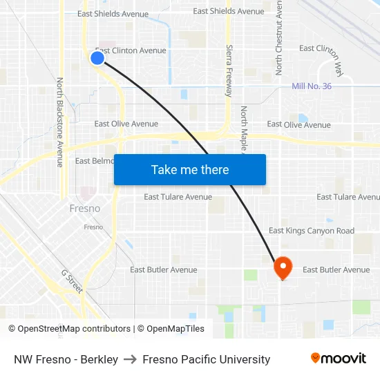 NW Fresno - Berkley to Fresno Pacific University map