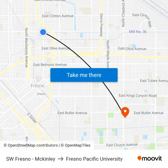 SW Fresno - Mckinley to Fresno Pacific University map