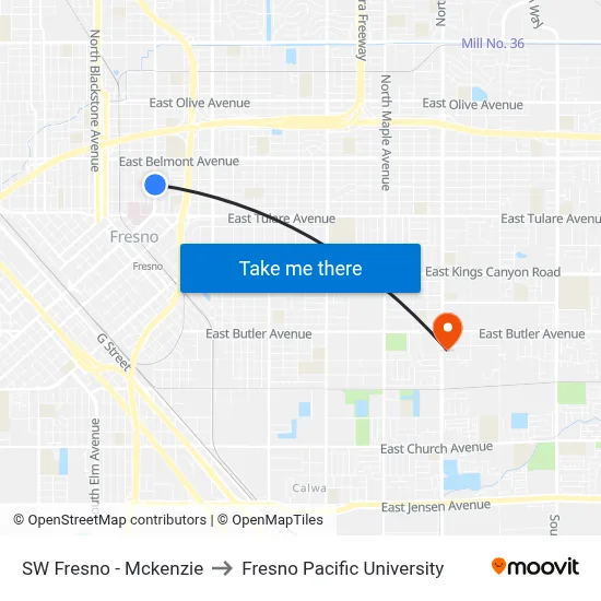SW Fresno - Mckenzie to Fresno Pacific University map