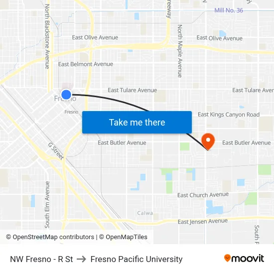 NW Fresno - R St to Fresno Pacific University map