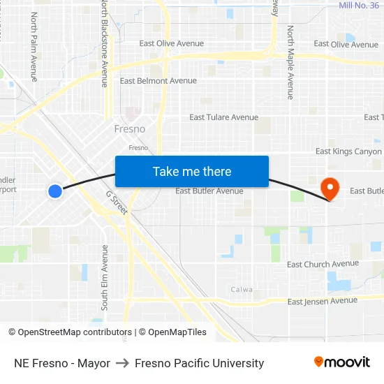 NE Fresno - Mayor to Fresno Pacific University map