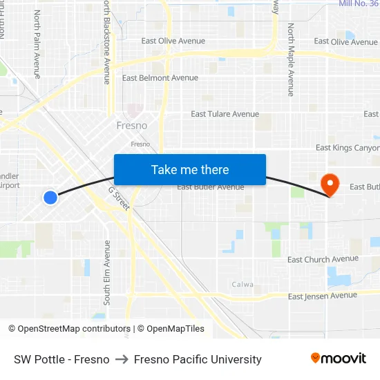 SW Pottle - Fresno to Fresno Pacific University map
