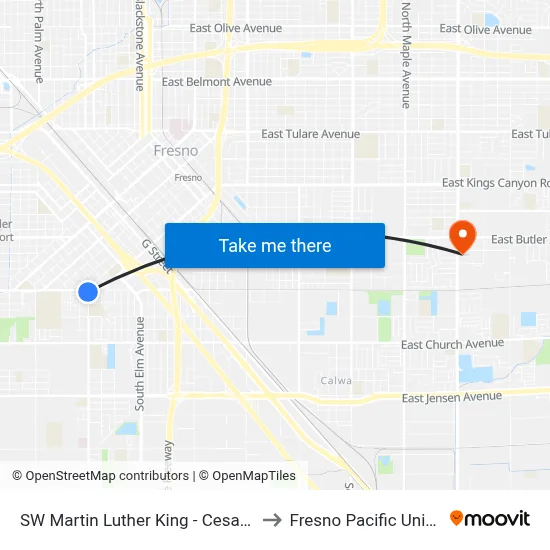 SW Martin Luther King - Cesar Chavez to Fresno Pacific University map