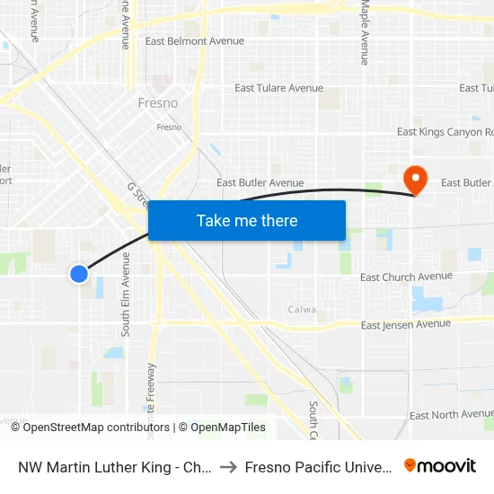 NW Martin Luther King - Church to Fresno Pacific University map