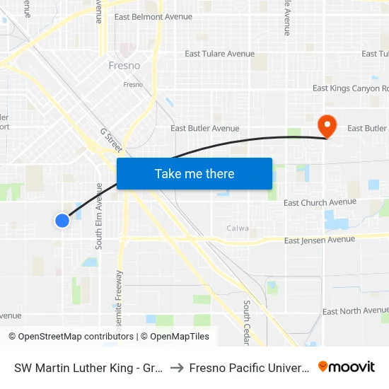 SW Martin Luther King - Grove to Fresno Pacific University map