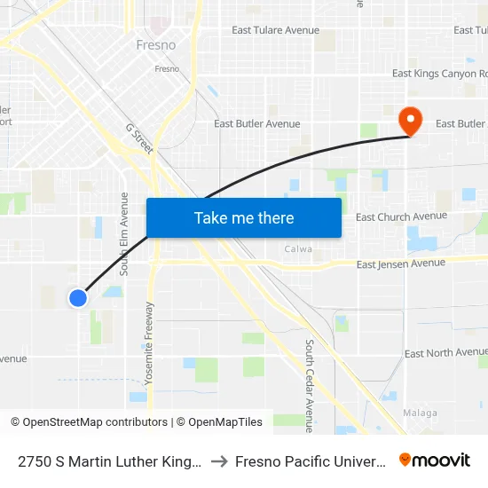 2750 S Martin Luther King Sb to Fresno Pacific University map