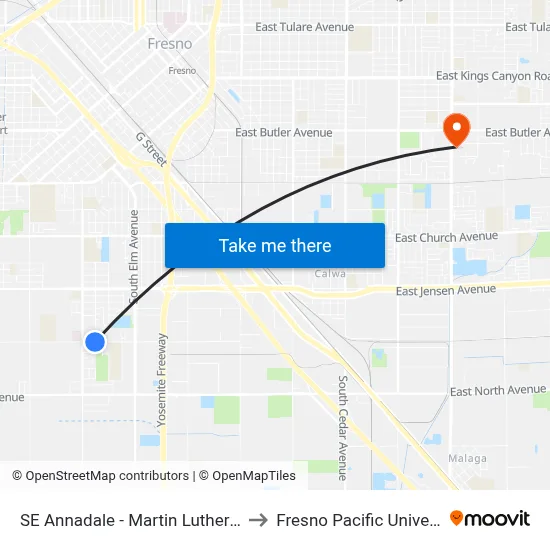 SE Annadale - Martin Luther King to Fresno Pacific University map