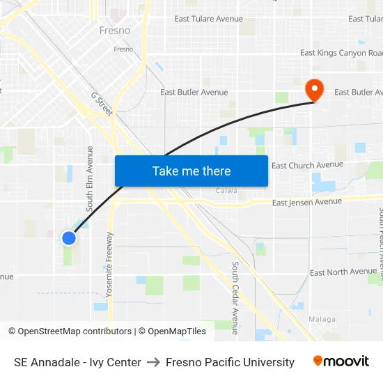 SE Annadale - Ivy Center to Fresno Pacific University map