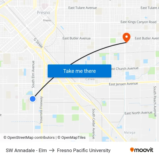 SW Annadale - Elm to Fresno Pacific University map