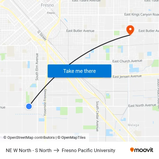 NE W North - S North to Fresno Pacific University map
