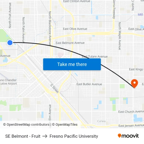 SE Belmont - Fruit to Fresno Pacific University map