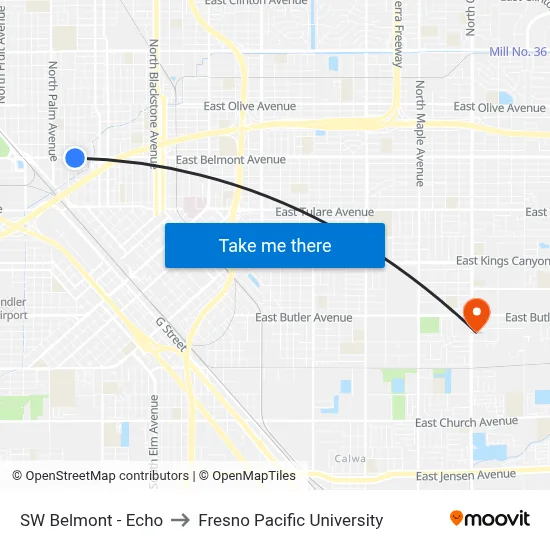 SW Belmont - Echo to Fresno Pacific University map
